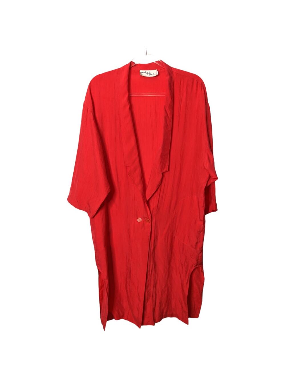 Vintage Mark Henri Long Line Duster Blazer Midi Length Lightweight Red SEE Size